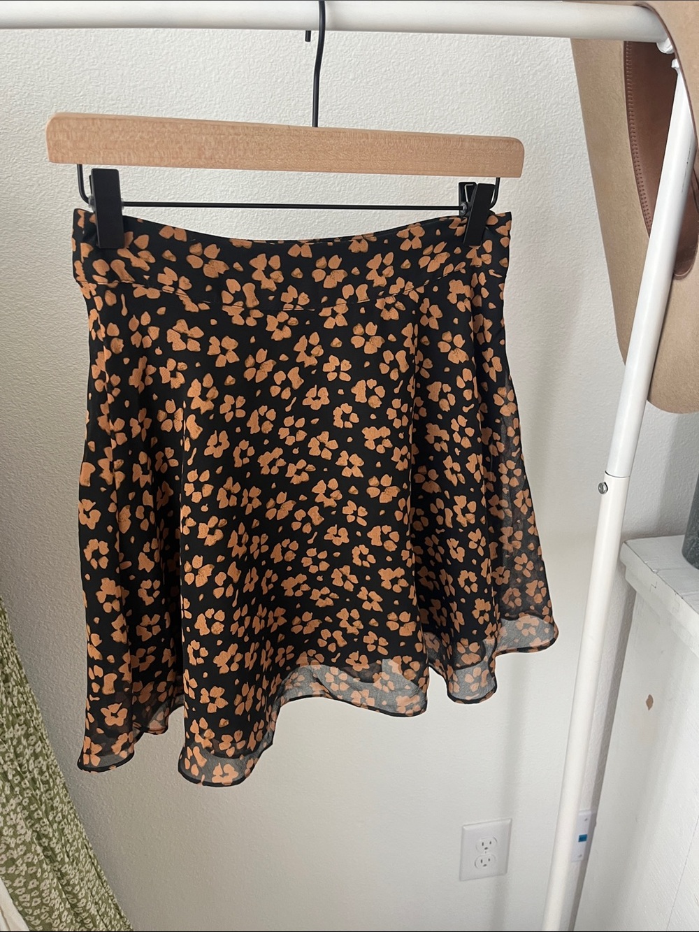 Urban Outfitters Black Skater Skirt with Tan Floral Print